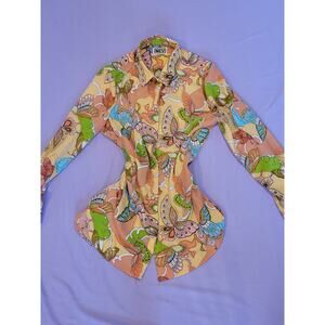 vtg MEV Butterfly Print Shirt Top 70s Style Psychedelic M/L